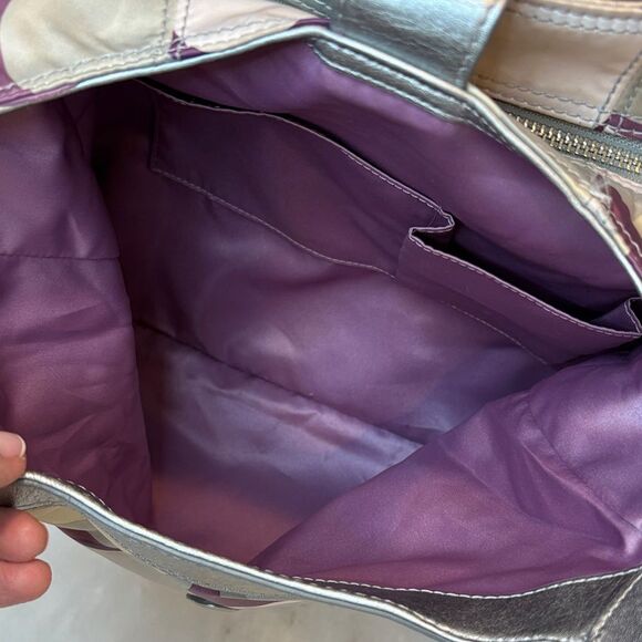 Coach Bag Purse Handbag soho Signature Satin Scarf Print Buckle Hobo XL Shoulder - Picture 14 of 16